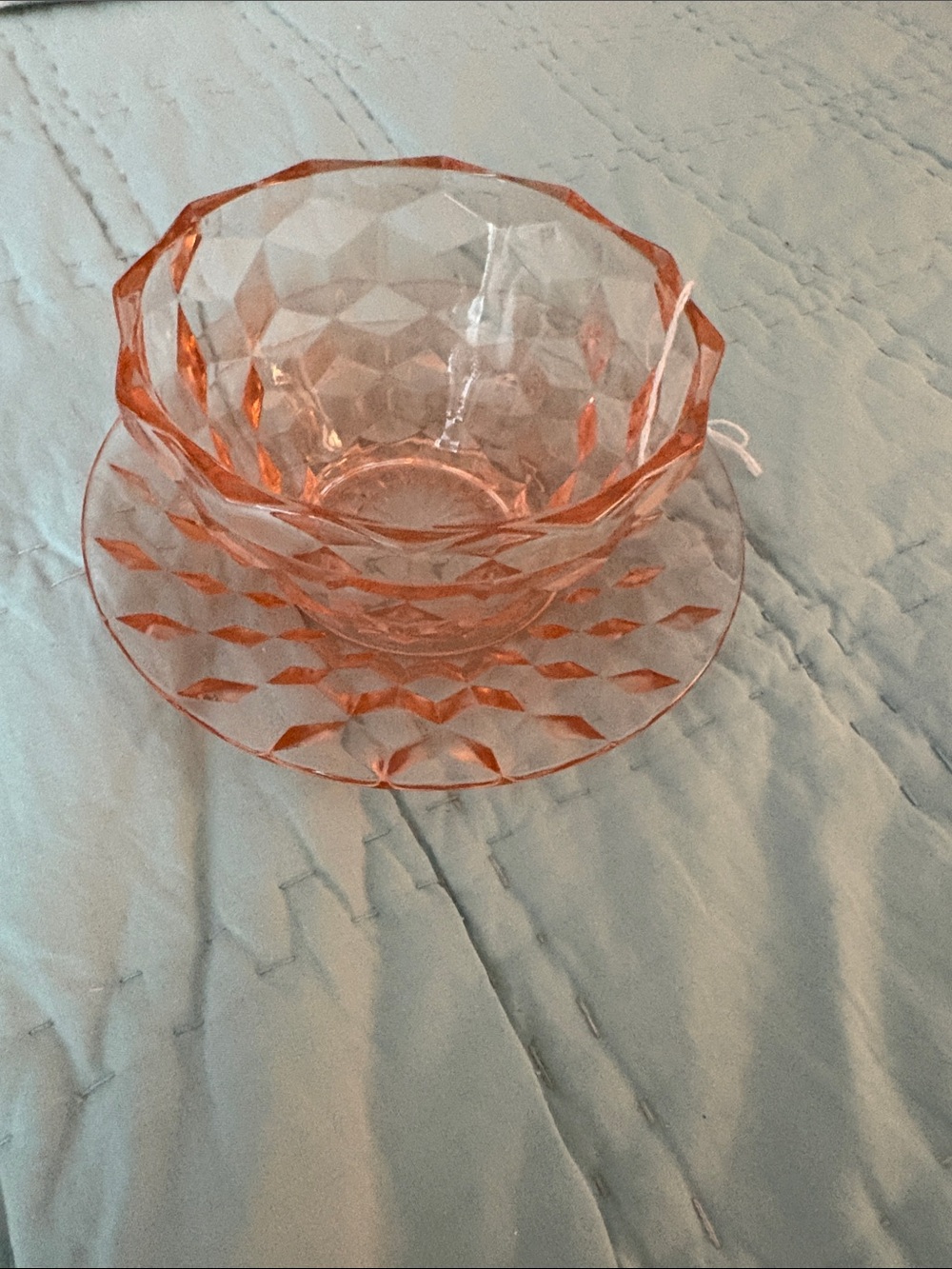 Vintage Pink Pressed Glass Dessert Bowl and Saucer